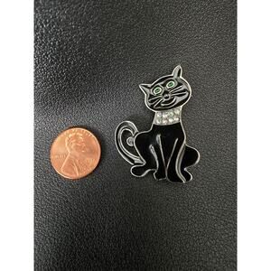 Black Cat with Rhystone Collar Pin